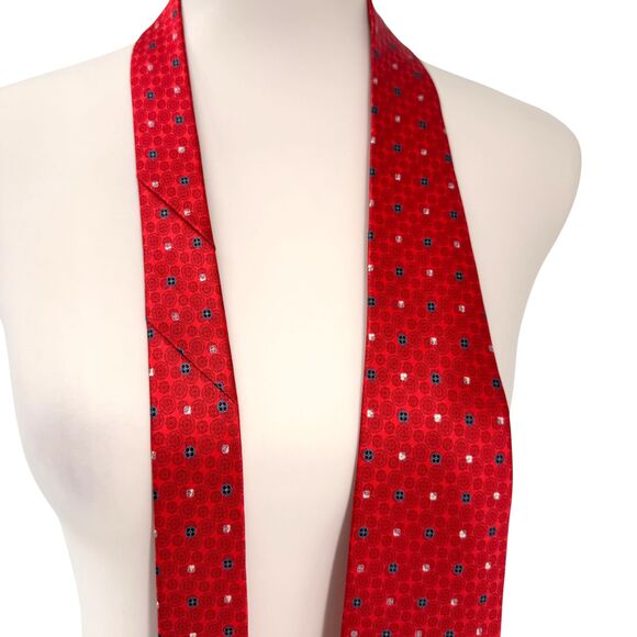 DolcePunta Men’s Silk Tie Red Circle Medallion Floral Italy Made 59x 3.5” Preppy - Picture 9 of 16